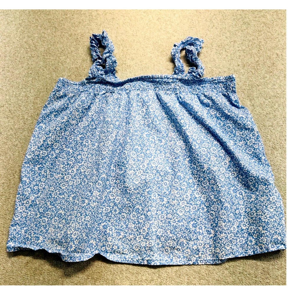 J.Crew Re-Imagined Cami Women S Blue Floral Ruffle Strap Smocked Top Cottagecore